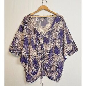 Elizabeth & James Silk Top Size Medium Purple Gray Animal Print Sheer Ruched‎